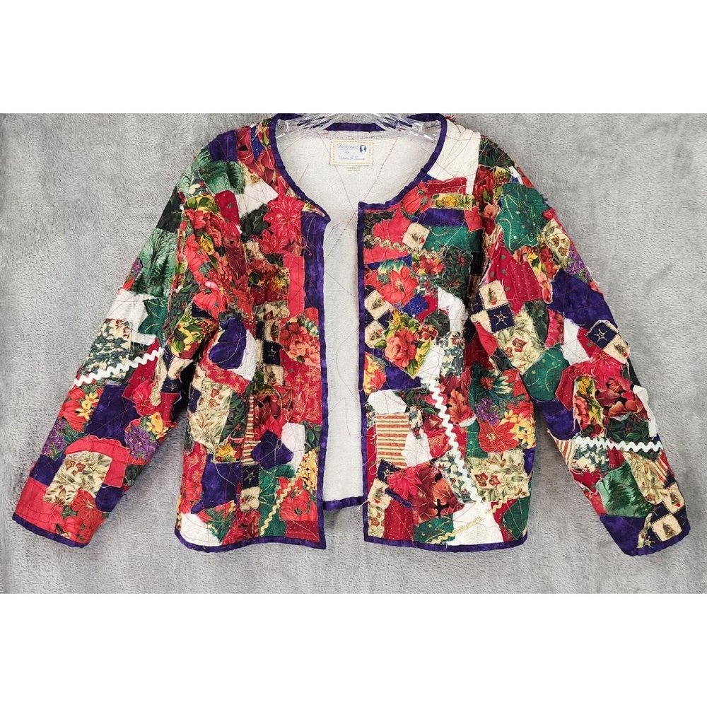 Victoria Summy Jacket Womens Medium Multicolor Patchwork Rare Vintage Open Front